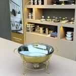 Chafing Dish Manufacturer - Luxury Golden Round with Glass Cover Buffet Food Warmer for Catering Parties Soup Pot