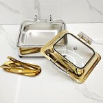 Chafing Dish Manufacturer - Luxury Gold Lid Stainless Steel Hydraulic Buffet Food Warmer for Hotel Supplies Catering Wedding Banquet