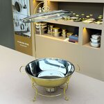 Chafing Dish Manufacturer - Luxury Golden Round with Glass Cover Buffet Food Warmer for Catering Parties Soup Pot