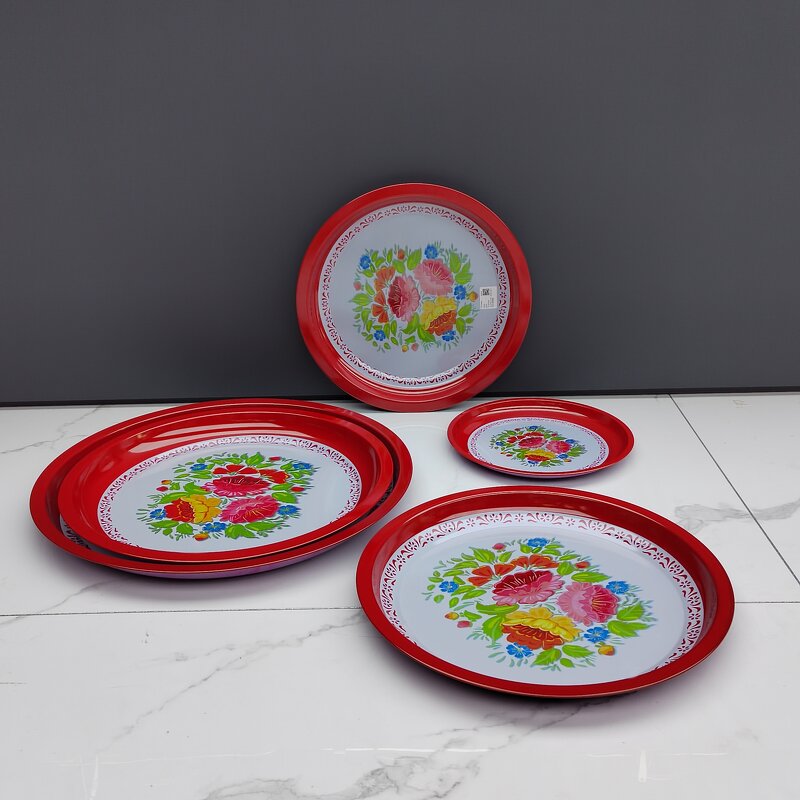 Enamel Tray Manufacturer - 35/40/45/50/55cm Cheap Unbreakable Enamelware Tea Tray Round Plate