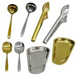 Buffet Serving Set Manufacturer - 5 Star Luxury Restaurant Stainless Steel Standing Soup Ladle Food Clip With Ceramic Bowl Table Spoon Rack