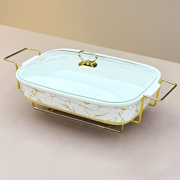 Chafing Dish Manufacturer - High Quality White Gold Ceramic Alcohol Stove Food Warmer Buffet Serving for Wedding Party