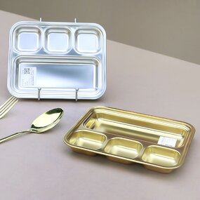 Bbq Tray Manufacturer - Utensils 304 Stainless Steel Korean With Sauce Gold With Compartments Snack Steak Western Food Hotel Serving