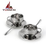 Coffee Mugs Manufacturer - Hot Selling Stainless Steel Double Walled With Spoon and Saucer Tea Cup for Restaurant Cafe