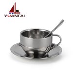 Coffee Mugs Manufacturer - Hot Selling Stainless Steel Double Walled With Spoon and Saucer Tea Cup for Restaurant Cafe