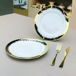 Ceramic Plates Manufacturer - Gold Rim Porcelain Dishes Plates Set Wholesale Luxury Golden Charger Wedding Decorative Serving