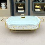 Chafing Dish Manufacturer - High Quality White Gold Ceramic Alcohol Stove Food Warmer Buffet Serving for Wedding Party