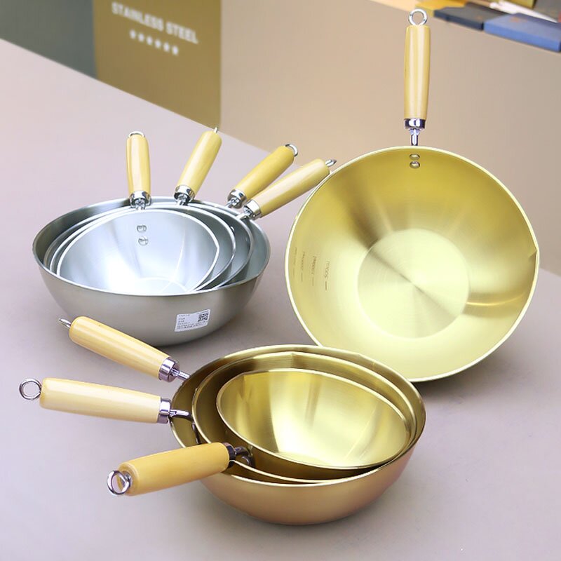 Deep Frying Pan Manufacturer - Classic 20/22/26/28cm with Eco-Friendly Dishwasher Safe Wooden Handle Stainless Steel Soup Pot