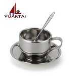 Coffee Mugs Manufacturer - Hot Selling Stainless Steel Double Walled With Spoon and Saucer Tea Cup for Restaurant Cafe