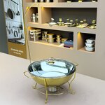 Chafing Dish Manufacturer - Luxury Golden Round with Glass Cover Buffet Food Warmer for Catering Parties Soup Pot