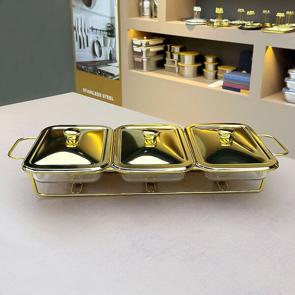 Buffet Food Warmer Manufacturer - Luxury Gold Glass for Hotel Restaurant Party 4.5L Chafing Dish