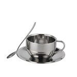 Coffee Mugs Manufacturer - Hot Selling Stainless Steel Double Walled With Spoon and Saucer Tea Cup for Restaurant Cafe