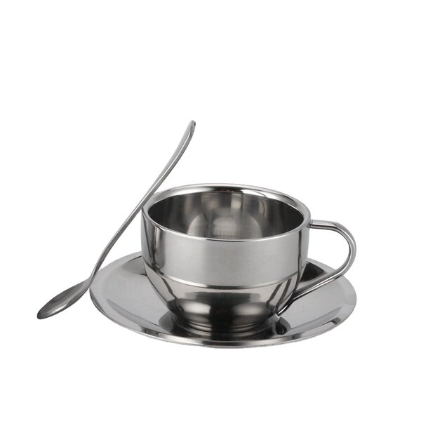 Coffee Mugs Manufacturer - Hot Selling Stainless Steel Double Walled With Spoon and Saucer Tea Cup for Restaurant Cafe