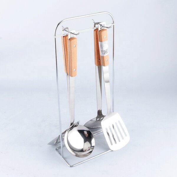 Kitchen Utensil Set Manufacturer - Stainless Steel Spatula Home and Colander Spoon Ladle Wood Grain Handle Insulation Cooking 5pcs