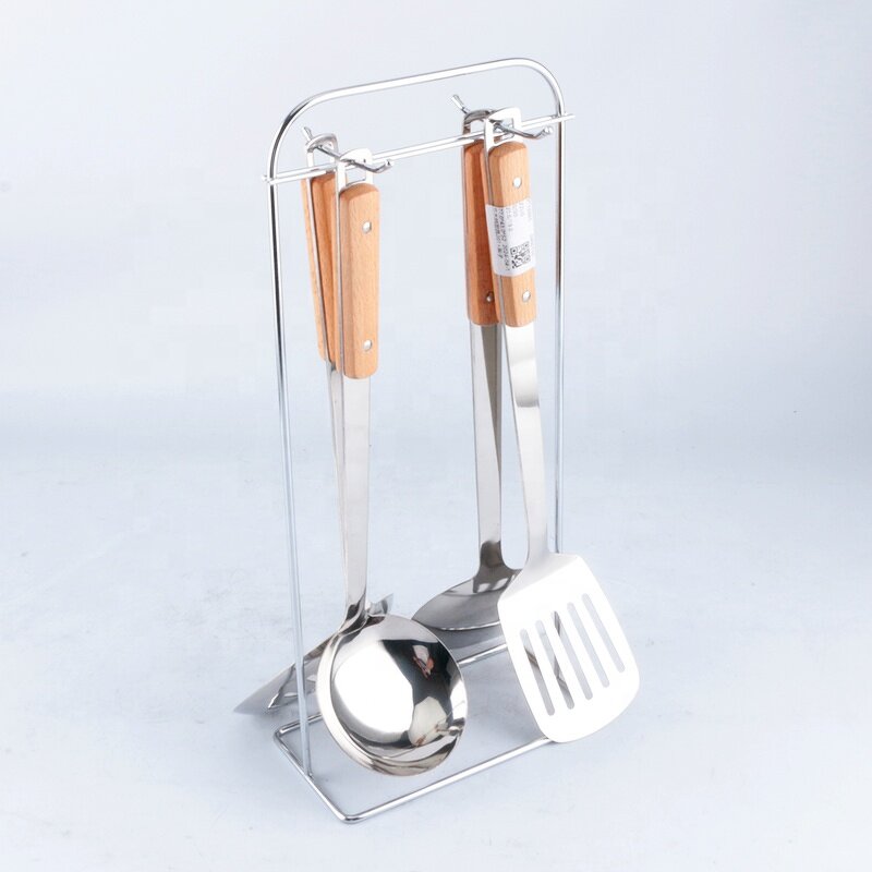 Kitchen Utensil Set Manufacturer - Stainless Steel Spatula Home and Colander Spoon Ladle Wood Grain Handle Insulation Cooking 5pcs