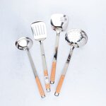 Kitchen Utensil Set Manufacturer - Stainless Steel Spatula Home and Colander Spoon Ladle Wood Grain Handle Insulation Cooking 5pcs