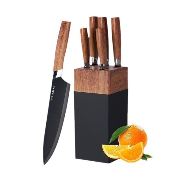 Knife Set Manufacturer - Kitchen Wood Grain Handle Steel 6-piece Meal Stainless Steel with Holder Bracket