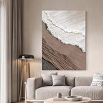 Acrylic Painting Manufacturer - Handmade Abstract Brown White Beach Ocean Seascape Scenery Canvas Art 3D Texture for Wall Decoration