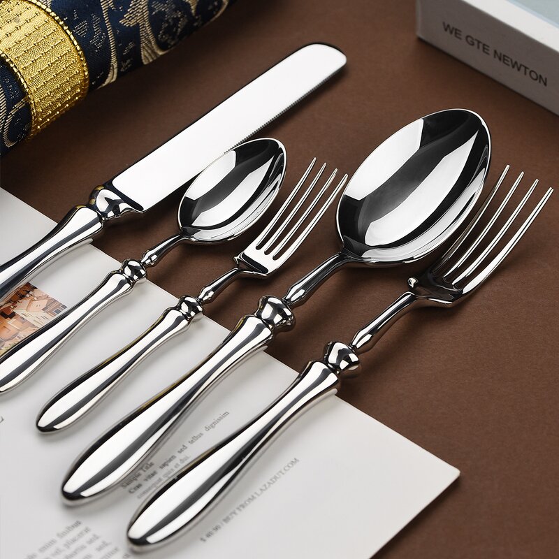 Cutlery Set Manufacturer - Stainless Steel Mirror Luxury Gold Miserable Restaurant Steak Messer Gabel Tea Knife Fork Spoon Flatware