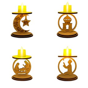 Ramadan Decorations Manufacturer - 2024 Gift Holiday Moon Castle Candlestick DIY Three-dimensional Wooden Candle Holder