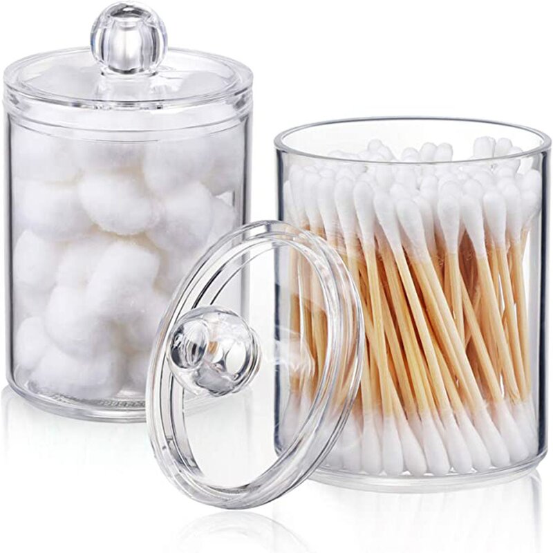 Cotton Ball Dispenser Manufacturer - Holder for Swab Round Pads Floss Picks 10 oz Clear Plastic Apothecary Jar Set