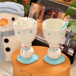Christmas Ceramic Cups Manufacturer - Factory Direct-sale Ins Hand-painted Tall Creative and Cute Snowman Ice Cream Mugs