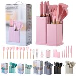 Kitchen Utensil Sets Manufacturer - Oem 19pcs Wood Handle Silicone Utensils with Storage Holder
