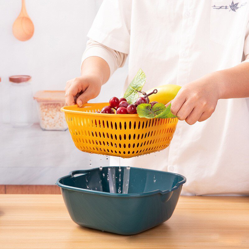 Vegetable Washing Basket Manufacturer - Kitchen Draining Basket Double-layer House Hold Multi-functional Fruit and