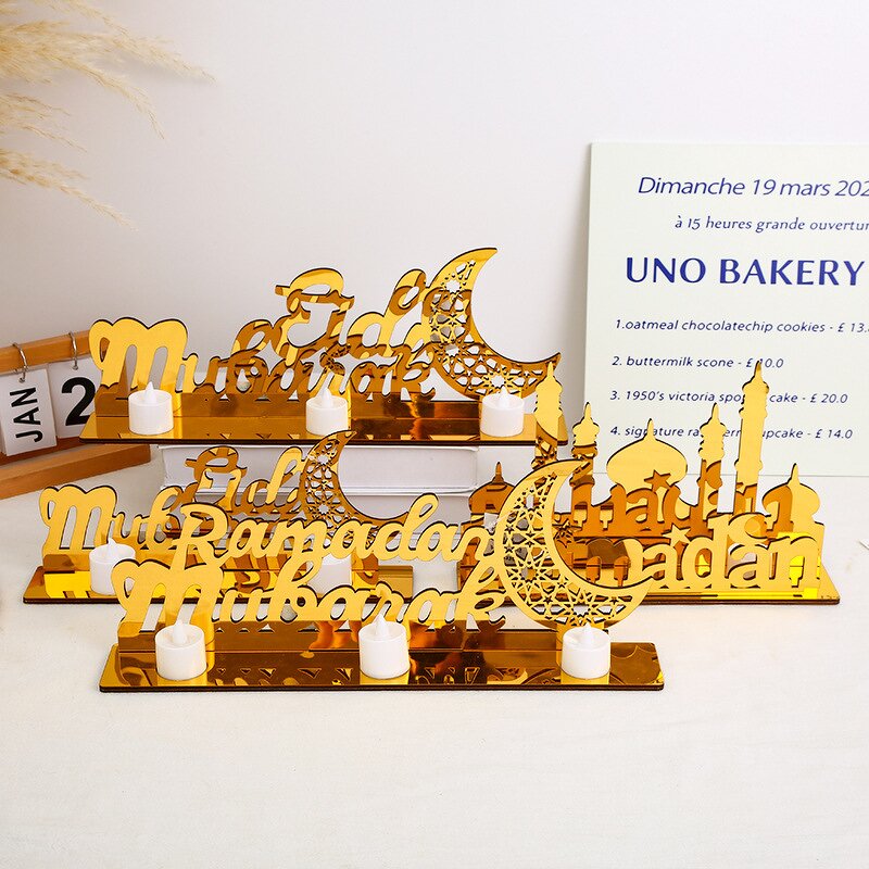 Acrylic Ornament Manufacturer - Custom EID Mubarak Decoration Gold Moon Star Desktop Home Ramadan Decoration