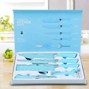 Kitchen Knife Set Manufacturer - Fashionable Blue Spray Stainless Steel Six Pieces Business Gift Combination