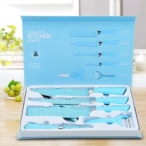 Kitchen Knife Set Manufacturer - Fashionable Blue Spray Stainless Steel Six Pieces Business Gift Combination