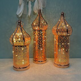 LED Iron Lantern Manufacturer - Temple Moroccan Style Decorative Candle Holder Gold Ornate Antique Inspired Wedding Eid