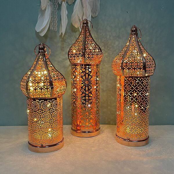 LED Iron Lantern Manufacturer - Temple Moroccan Style Decorative Candle Holder Gold Ornate Antique Inspired Wedding Eid