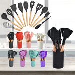 Cooking Tools Set Manufacturer - Custom 12 Pcs Set Silicone Kitchenware Accessories Spatula Stirring Kitchen Utensils Wooden Handle