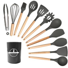 Kitchen Utensils Set Manufacturer - 12 Pieces Accessories Cooking Silicone with Wooden Handle