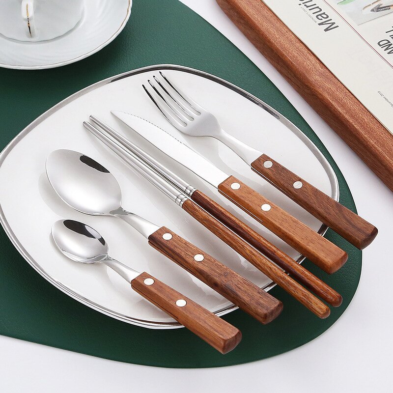 Cutlery Set Manufacturer - Wholesale Wooden Handle Knife Fork Spoon Stainless Steel for Restaurant