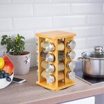 Spice Storage Rack Manufacturer - Wholesale Kitchen Desktop Multifunctional Jars Organizer 4 Tiers 16 Cans Bamboo Rotating