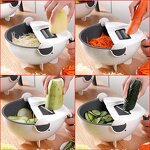 Vegetable Cutter Manufacturer - 2024 Multifunctional Kitchen Veggie Fruit Shredder Grater Slicer Rotate 9 in 1 Manual With Drain Basket