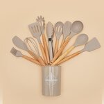 Kitchen Utensil Set Manufacturer - 12pcs in 1 Set Wooden Handle Kitchenware Non Stick Accessories Silicone Cooking with Holder Box