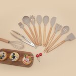 Kitchen Utensil Set Manufacturer - 12pcs in 1 Set Wooden Handle Kitchenware Non Stick Accessories Silicone Cooking with Holder Box