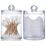 Cotton Ball Dispenser Manufacturer - Holder for Swab Round Pads Floss Picks 10 oz Clear Plastic Apothecary Jar Set