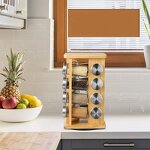 Spice Storage Rack Manufacturer - Wholesale Kitchen Desktop Multifunctional Jars Organizer 4 Tiers 16 Cans Bamboo Rotating