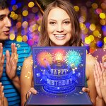 Birthday Card Manufacturer - Happy Fireworks Cake 3D Pop up Gift with Envelope 3d Greeting for Women Men Kids