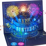 Birthday Card Manufacturer - Happy Fireworks Cake 3D Pop up Gift with Envelope 3d Greeting for Women Men Kids