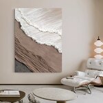 Acrylic Painting Manufacturer - Handmade Abstract Brown White Beach Ocean Seascape Scenery Canvas Art 3D Texture for Wall Decoration