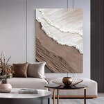 Acrylic Painting Manufacturer - Handmade Abstract Brown White Beach Ocean Seascape Scenery Canvas Art 3D Texture for Wall Decoration