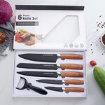 Knife Set Manufacturer - Kitchen Wood Grain Handle Steel 6-piece Meal Stainless Steel with Holder Bracket