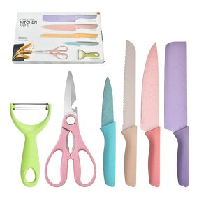 Knife Set Manufacturer - 2024 Wholesale Stainless Steel Kitchen Full Set of Colored Six Piece