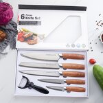 Knife Set Manufacturer - Kitchen Wood Grain Handle Steel 6-piece Meal Stainless Steel with Holder Bracket