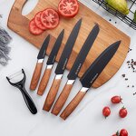 Knife Set Manufacturer - Kitchen Wood Grain Handle Steel 6-piece Meal Stainless Steel with Holder Bracket